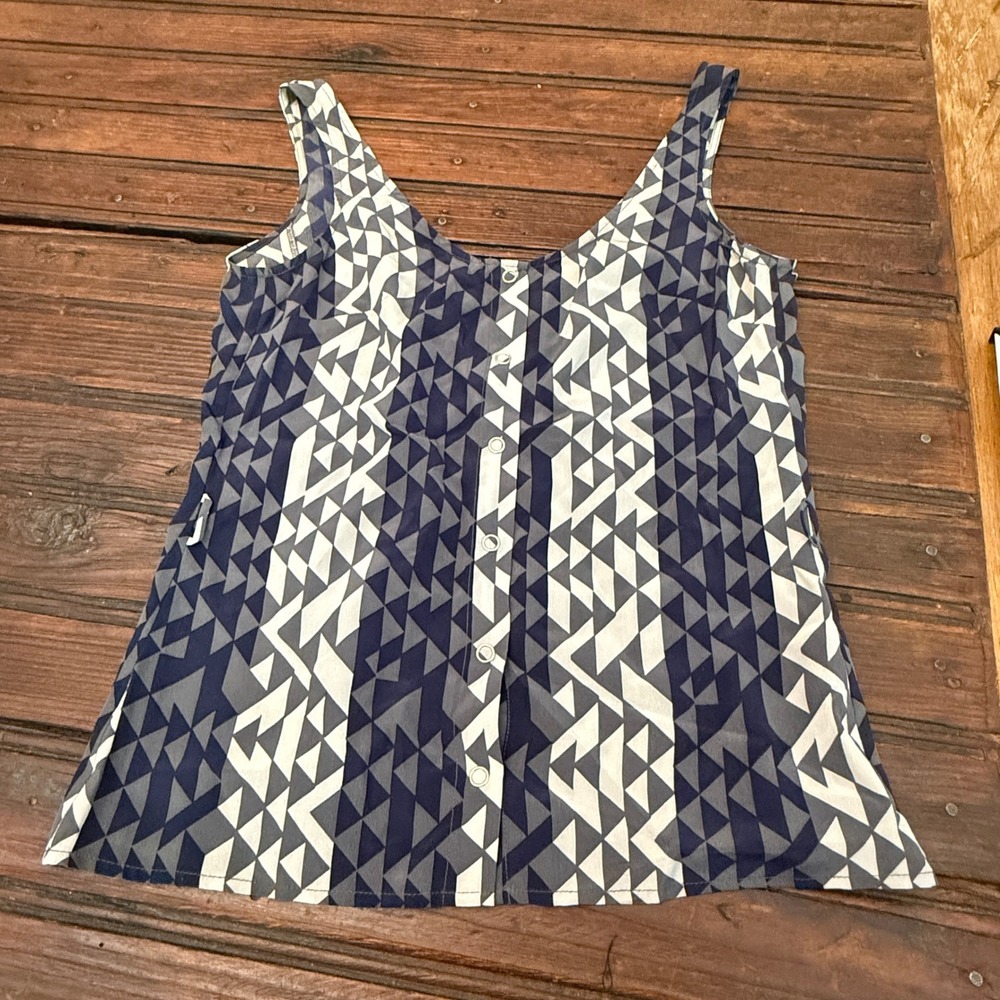 Vena Cava for Aqua 100% Silk Tank Top Navy Blue Grey Geometric Triangle Print XS